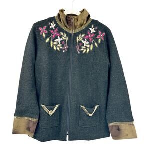 Icelandic Design Womens Vintage Floral 100% Wool Cardigan Sweater Jacket Size S‎